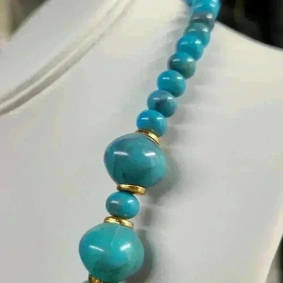 Vintage Turquoise? faux Turquoise with gold beads necklace - Picture 16 of 16